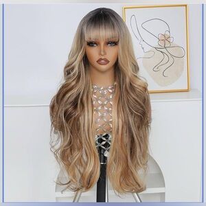 BRAND NEW Synthetic Wig with Bangs (Highlight Blonde)